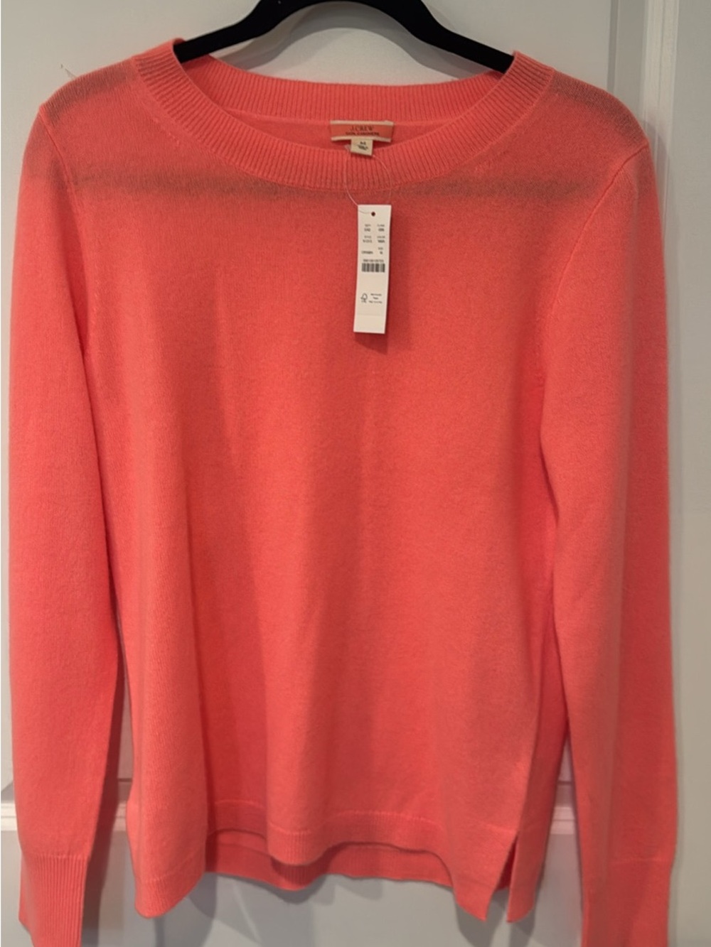 J. Crew Coral Crewneck Sweater - Vibrant Pink-Orange 100% cashmere NWT